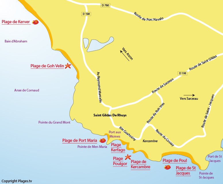 Carte des plages de St Gildas de Rhuys