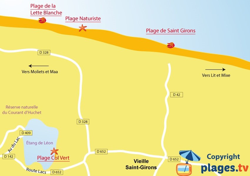 Carte des plages de Saint Girons dans les Landes