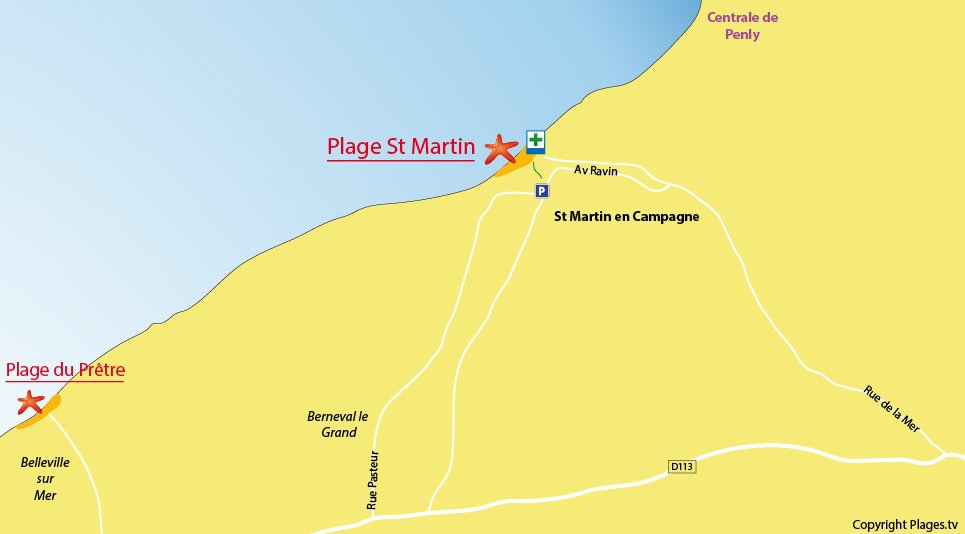 Plan des plages de St Martin en Campagne (Normandie)