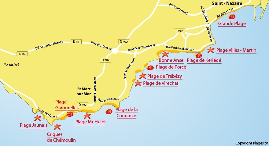 Carte des plages de St Nazaire et de St Marc sur Mer