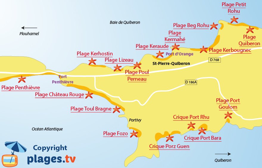 Plan des plages de St Pierre de Quiberon