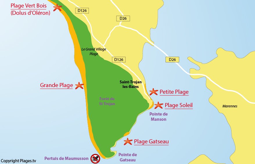 Plan des plages de St Trojan les Bains à Oléron