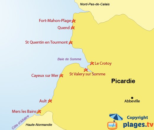 Map of Beaches and seaside resorts in Picardy in France