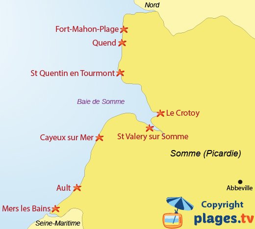 Carte des plages et des stations balnéaires de la Somme