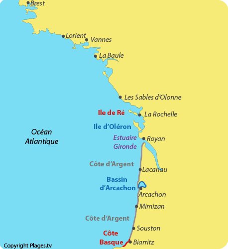 carte de la cote atlantique