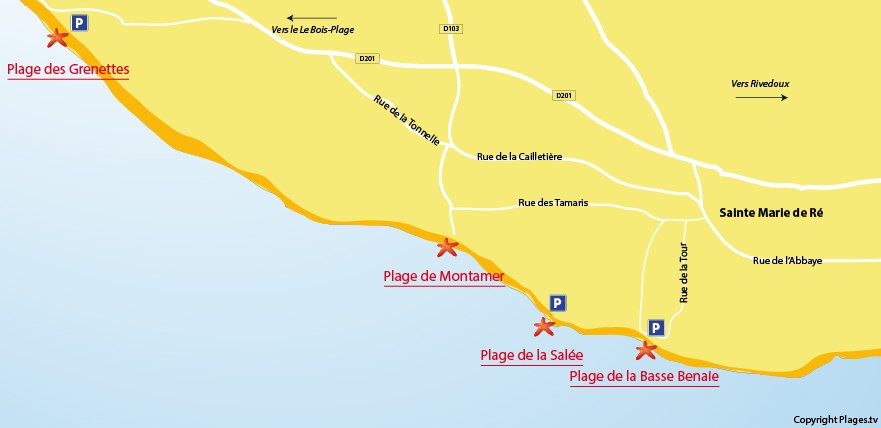 Plan des plages à Sainte Marie de Ré