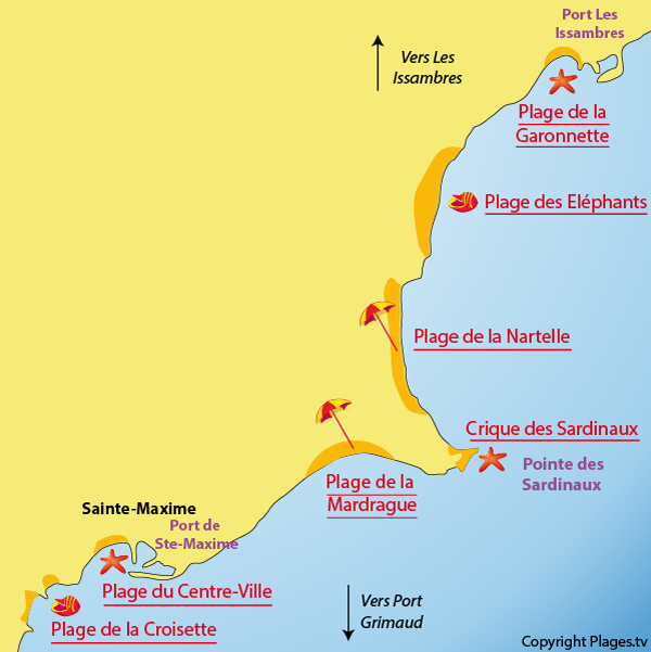 Carte des plages de Sainte Maxime