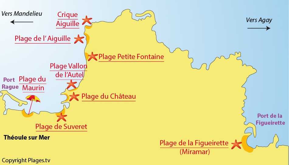 Plan des plages de Théoule sur Mer