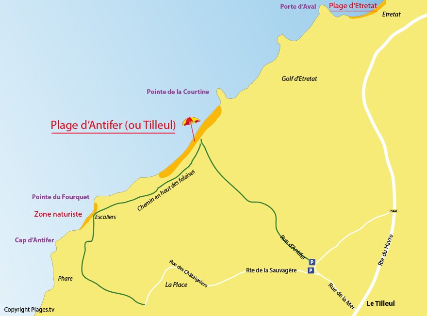 Plan des plages du Tilleul et de la Poterie d'Antifer