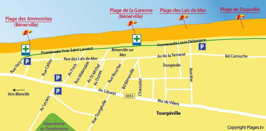 Plan des plages de Tourgéville dans le Calvados