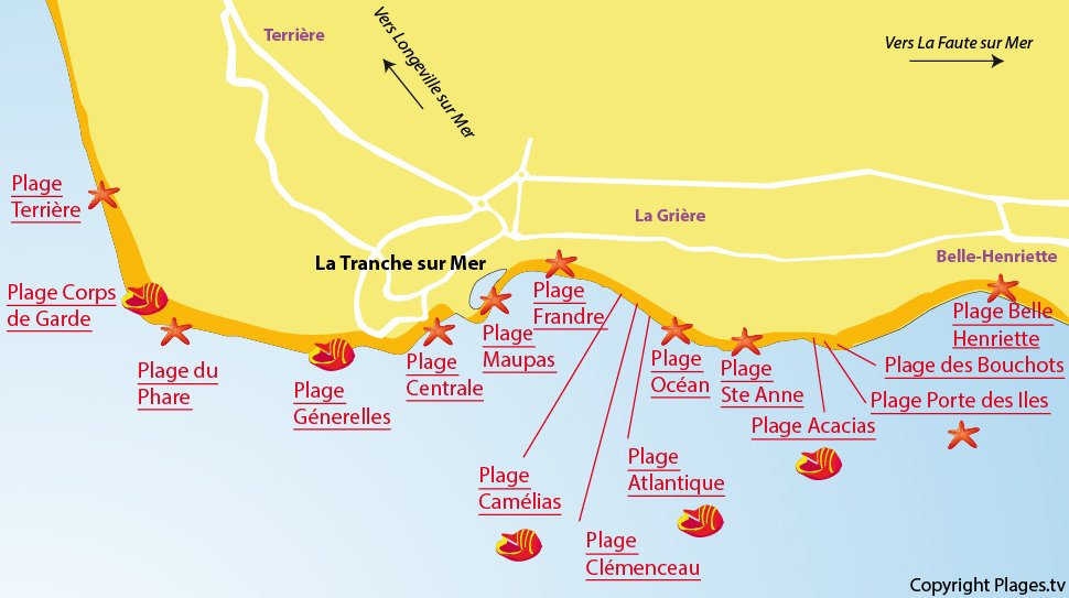 Plan des plages de La Tranche sur Mer en Vendée