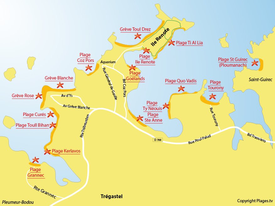 Carte des plages de Trégastel et de Saint Guirec