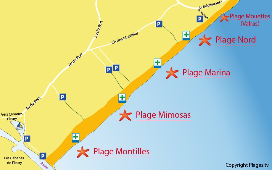 Carte des plages de Vendres - 34