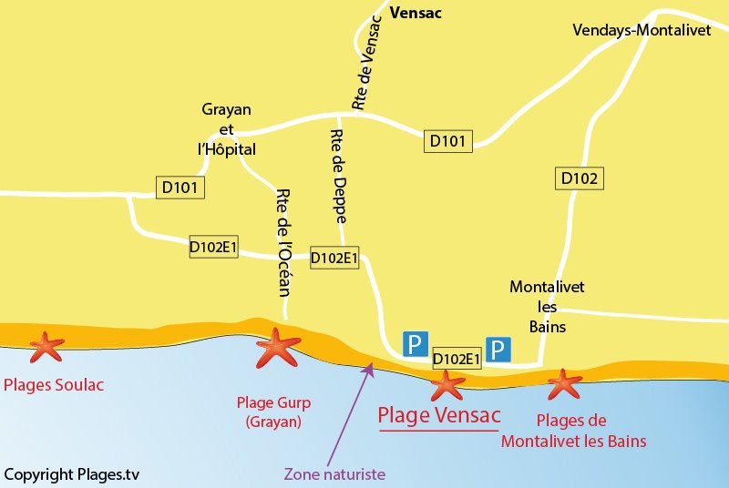 Carte des plages de Vensac en Gironde