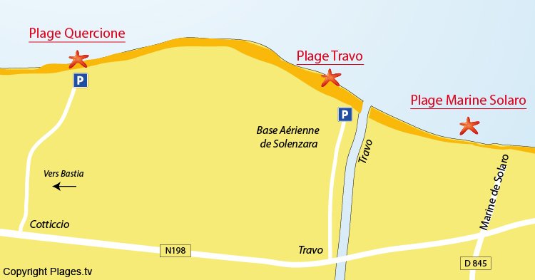 Carte des plages de Ventiseri en Corse