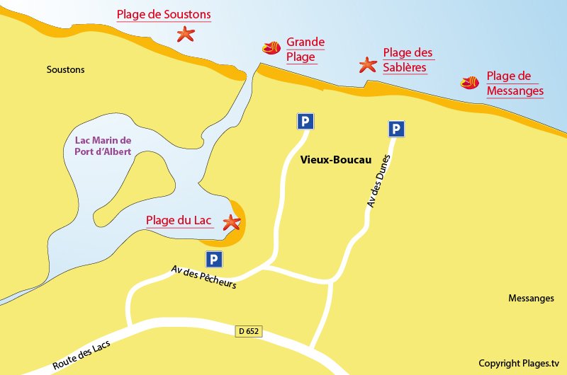 Carte des plages de Vieux Boucau dans les Landes