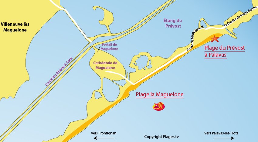 Carte des plages de Villeneuve lès Maguelone - Hérault