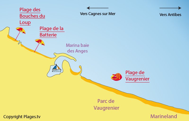 carte des plages de Villeneuve Loubet