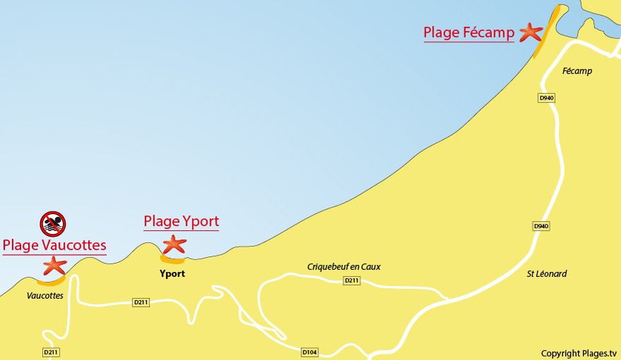 Plan des plages à proximité de Yport - Normandie