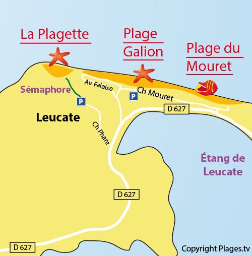 Map of La Plagette Beach in Leucate