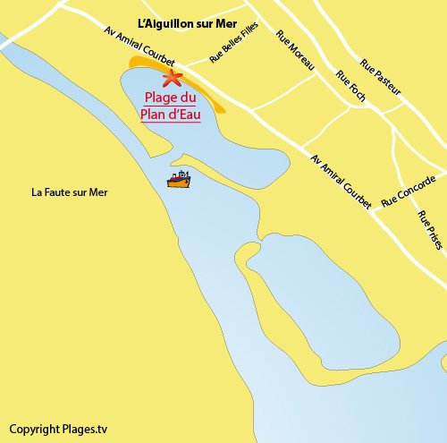 Map of Plan d'Eau Beach in Aiguillon sur Mer