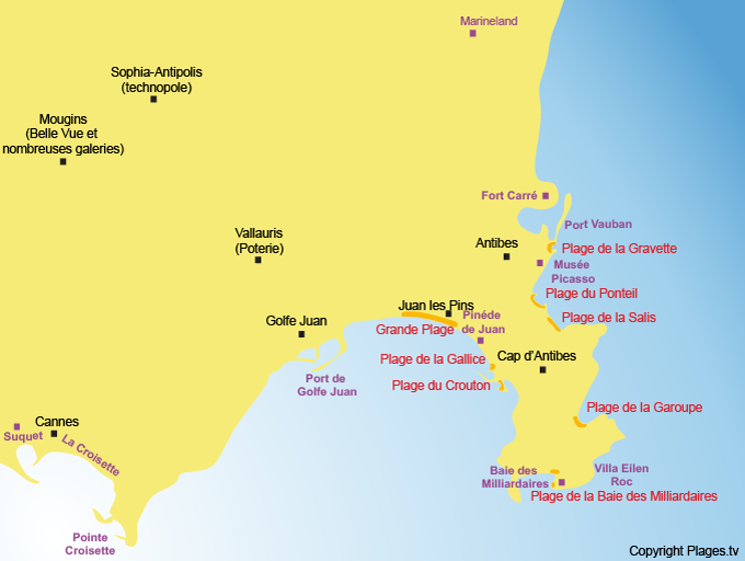 Carte des points d'intérêts d'Antibes et des villes voisines