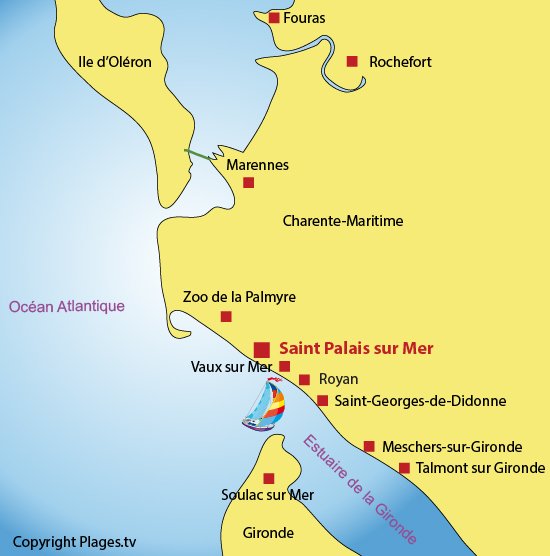 Carte avec les points d'intérêts autour de St Palais sur Mer