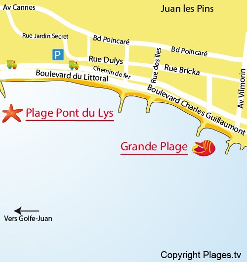 Mappa Spiaggia del Pont du Lys di Juan les Pins