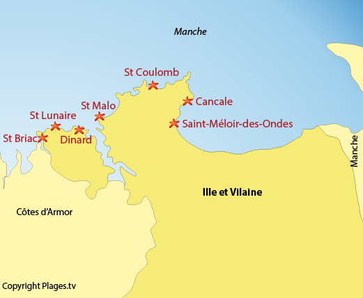 Map of the seaside resorts and beaches in Ille et Vilaine - Brittany