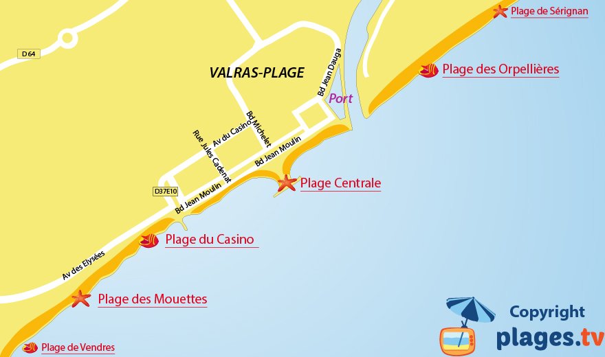 Carte des plages de Valras