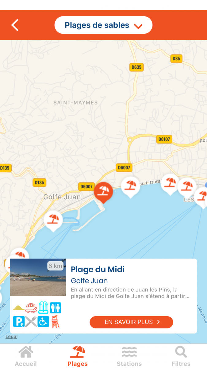 Carte des plages sur plagestv