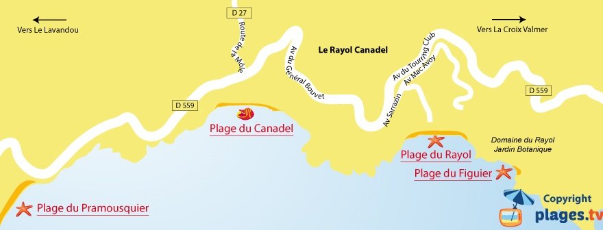 Plan des plages du Rayol Canadel dans le Var