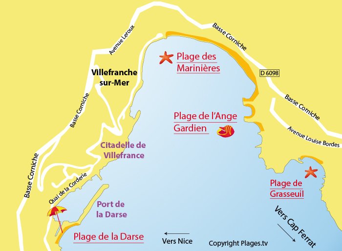 Carte des plages de Villefranche sur Mer (06)