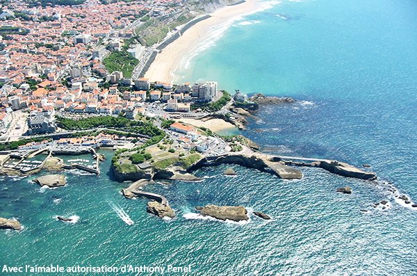 Aerial view of Cote des Basques beach and Biarritz