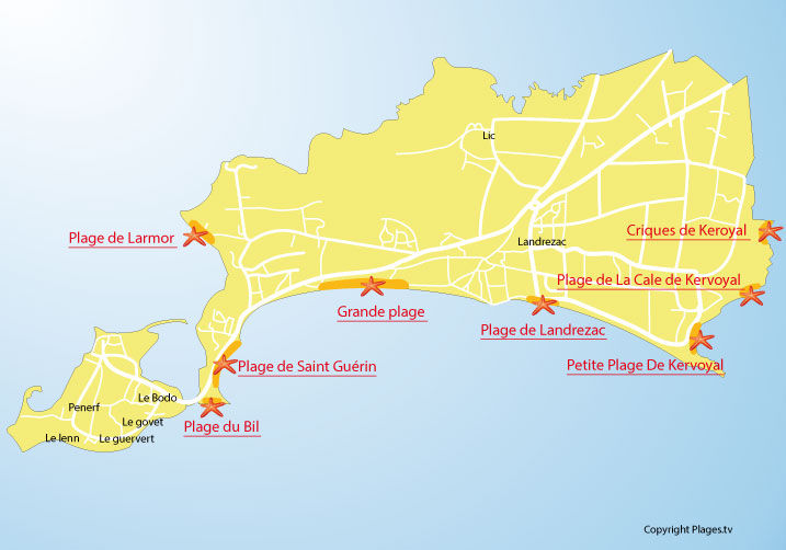 Carte des plages de  la ville de Damgan