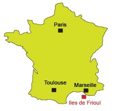 Localisation des iles de Frioul - Marseille