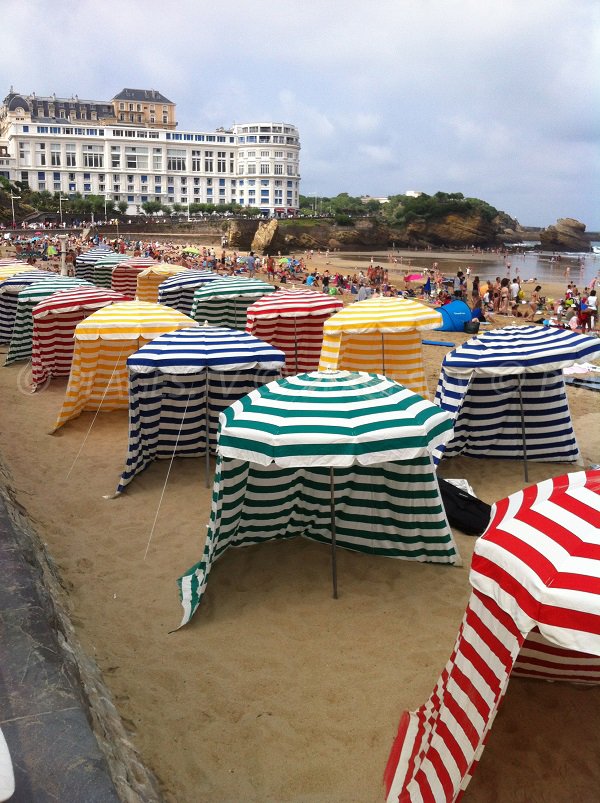 Colored tents on the Biarritz beach