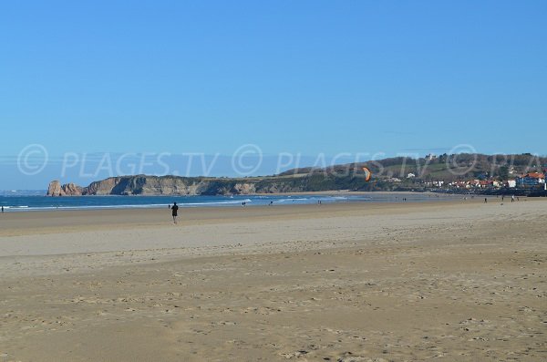 Grande beach of Hendaye and view on the twin rocks