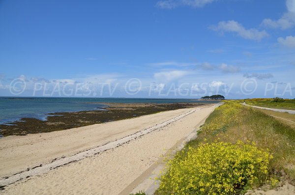 Grande beach in Locmariaquer and view on point of Hourél