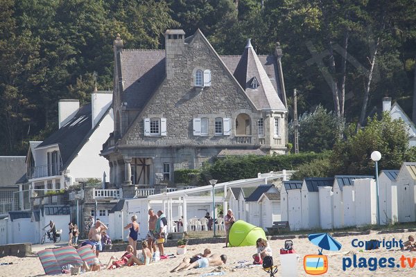 Bathing huts on the Great Beach of St Cast Guildo