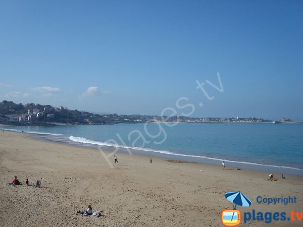 Main beach of St Jean de Luz and view on Ciboure