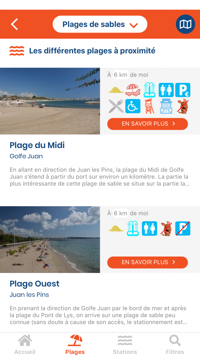 Application plages.tv : résultat de recherche