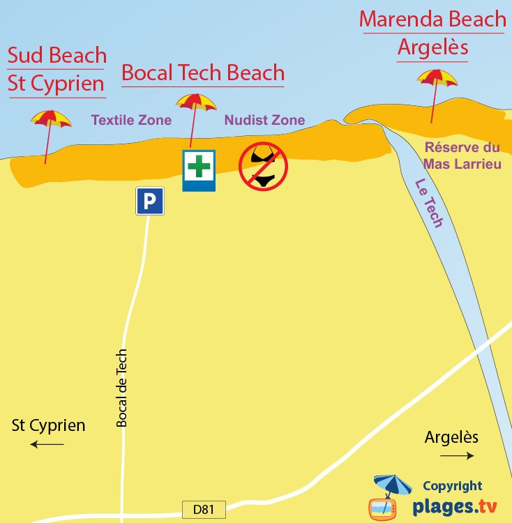 Map of Elne Beach in France