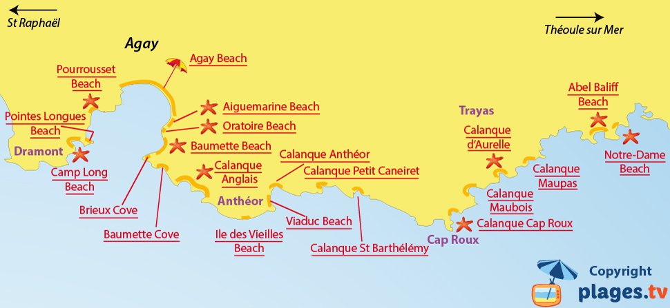 Map of Agay beaches in France