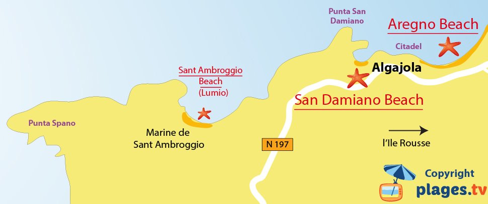 Map of Algajola beaches in Corsica