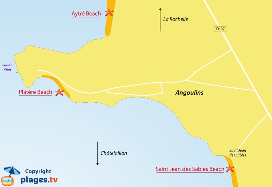 Map of Angoulins beaches in France