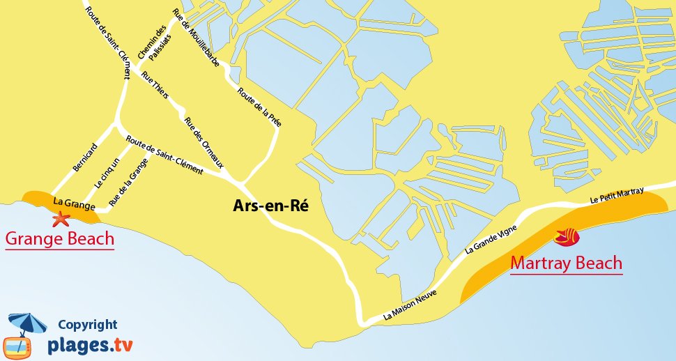 Map of Ars en Ré beaches in France - Ré Island