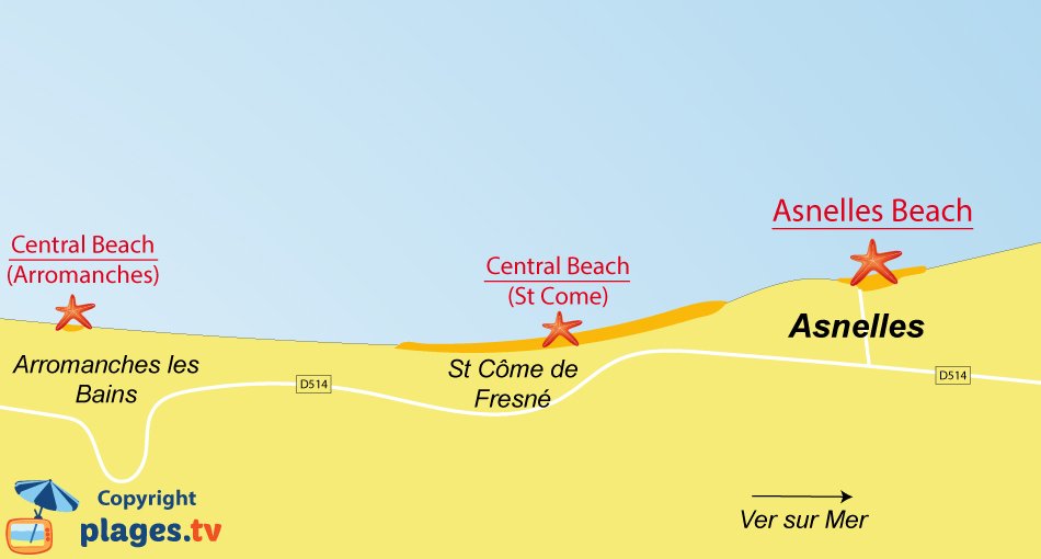 Map of Asnelles beaches in Normandy