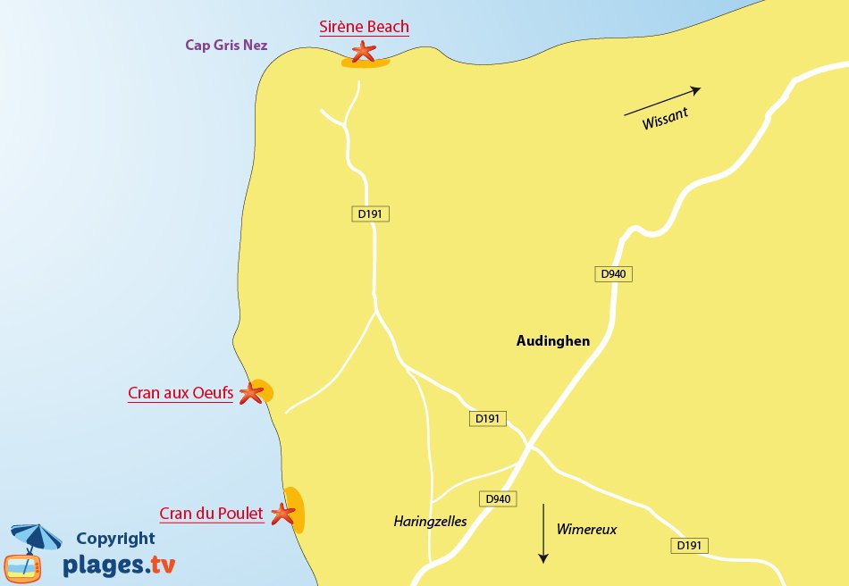 Map of Audinghen beach in France