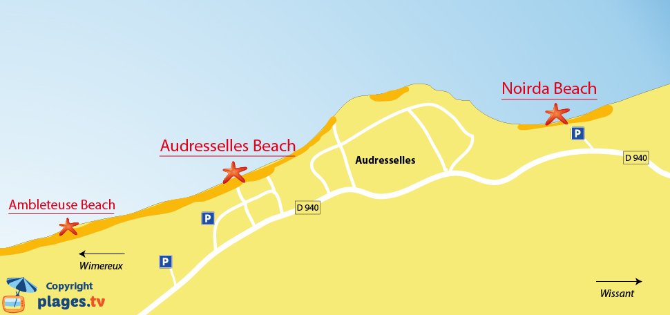 Map of the Audresselles beaches in France